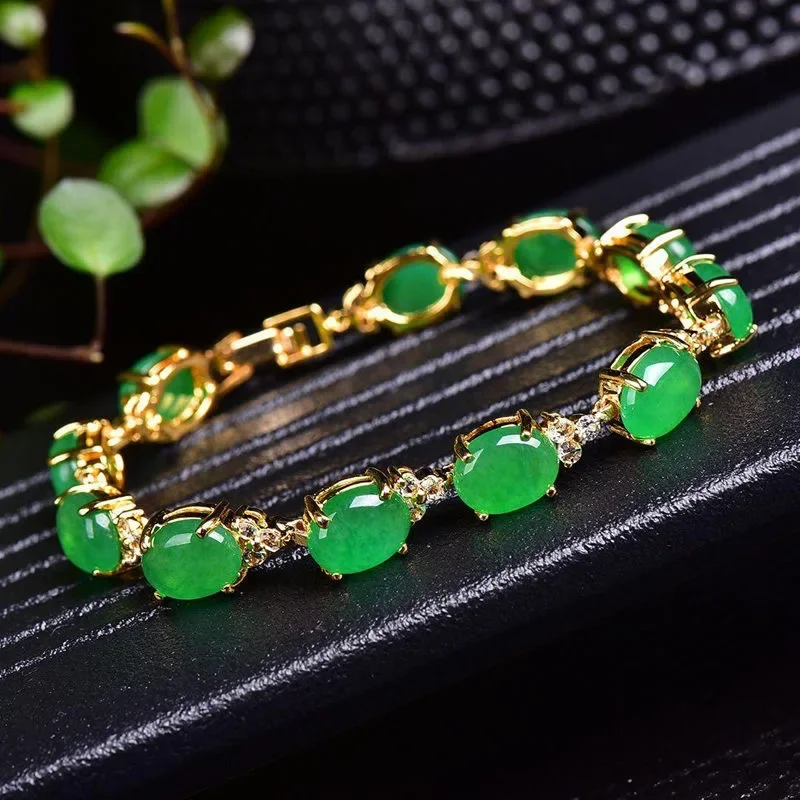 Bracelets - الطبيعية الخضراء اليشم العقيق الحب الخرز
