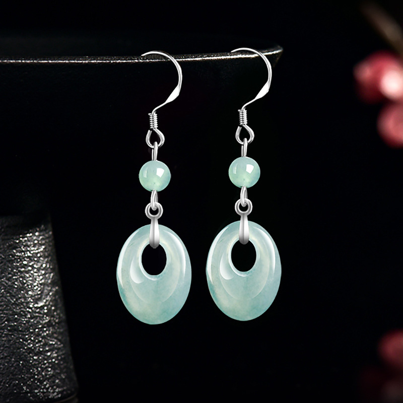 Earrings - ميانمار الجاديت خاتم أقراط 925 الفضة