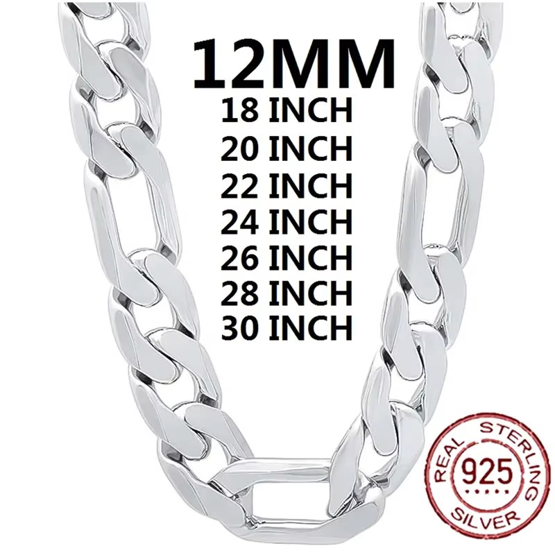 Cuban Link Chain 12Mm - قلادة رجالية من الفضة الإسترلينية عيار