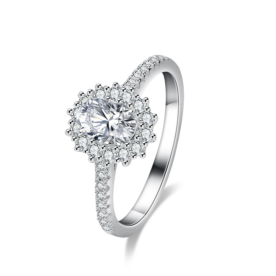 Moissanite Engagement Ring 1 Carat - خاتم مويسانيتي فضائي للنساء، طقم ذهب