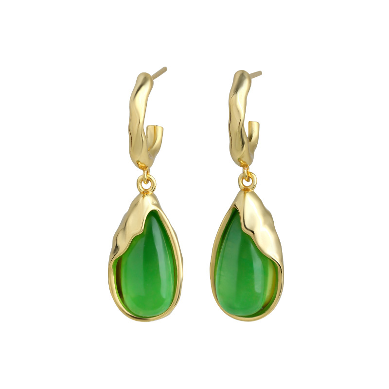Earrings - أقراط قطرة الماء من اليشم الأخضر