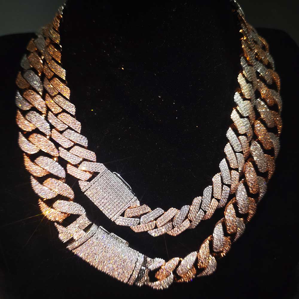 Cuban Link Chain 12Mm - سلسلة نويا ثنائية اللون مرصعة بالكامل