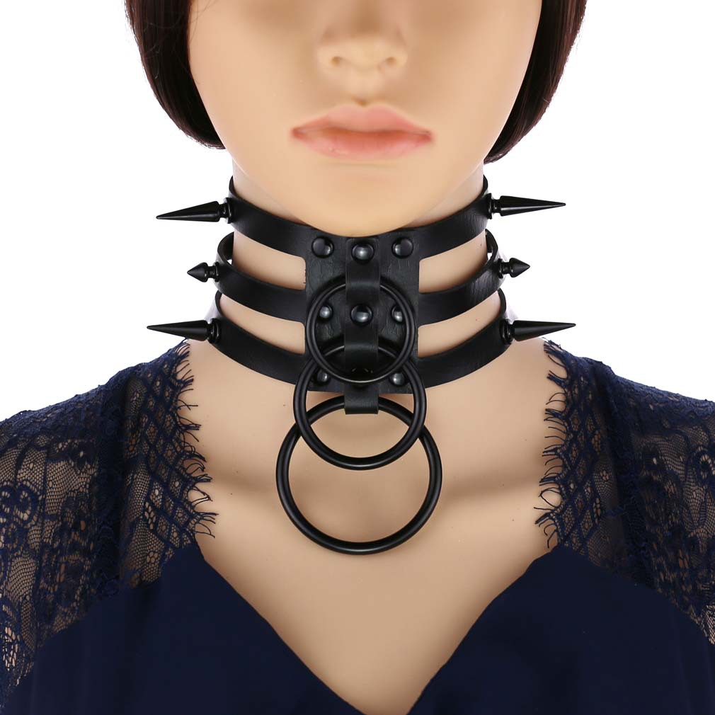 موضة النساء الرجال السود برشام - مراجعة Goth Punk Spike Choker وسعره