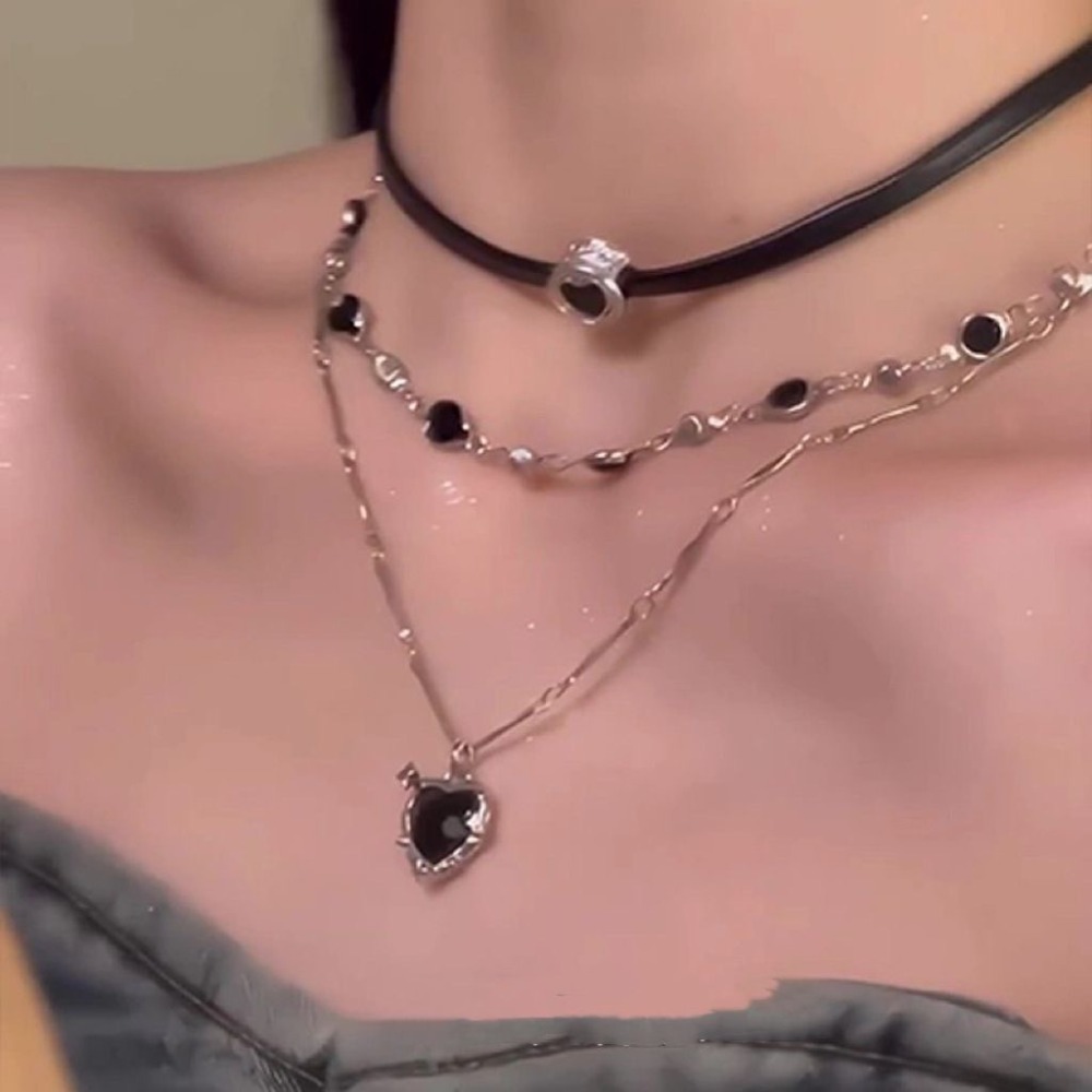 Y2K القوطية الحب القلب قلادة ق - مراجعة Layered Pendant Necklace Aesthetic وسعره